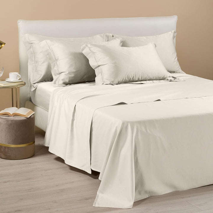 Caleffi Satin Bettwäsche-Set, Baumwolle, Elfenbein, 160 x 190 cm, Elfenbein