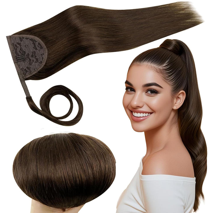 RUNATURE Zopf Extensions Echthaar Lang Schokoladenbraun Remy Echthaar Zopf Extensions Braun Clip in