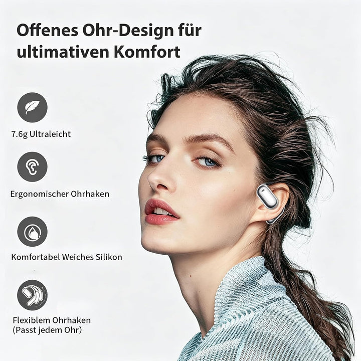 Open Ear Kopfhörer Bluetooth 6.1 KI 50 Std Sport Kopfhörer mit Bequem Flexiblem Ohrhaken 4 ENC Mic D