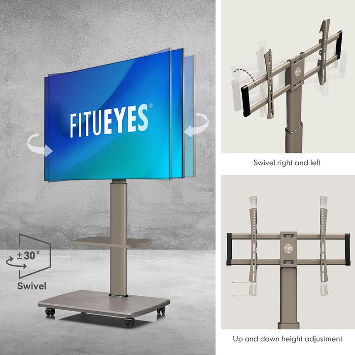FITUEYES TV Bodenständer Rollbar mit Holzablage TV Standfuss TV Ständer Fernsehstand mit Rollen höhe