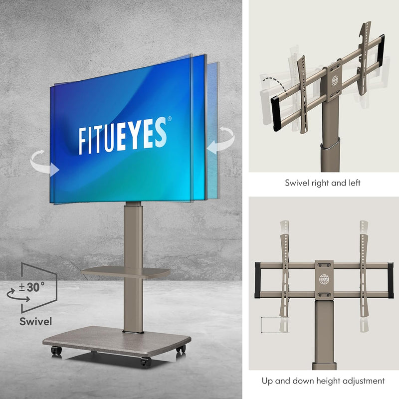 FITUEYES TV Bodenständer Rollbar mit Holzablage TV Standfuss TV Ständer Fernsehstand mit Rollen höhe