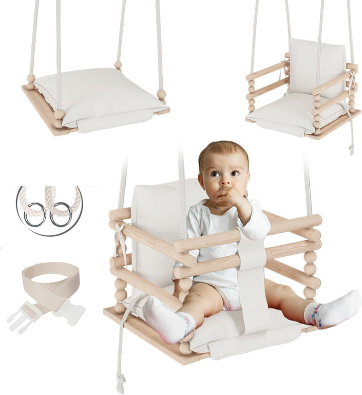 MAMOI® Babyschaukel Holz | Indoor Babyschaukel | Kinderschaukel Indoor | Babyschaukel 3 in 1 + SICHE