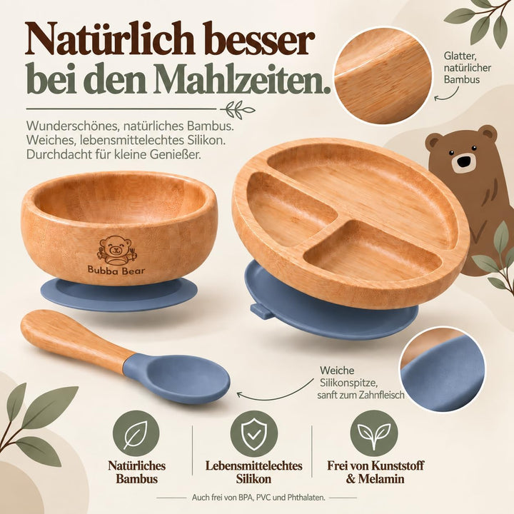 Bubba Bear Kindergeschirr-Set | Kinderteller mit Saugnapf | Geschirrset für Kleinkinder | Unterteilt