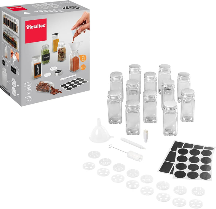Metaltex Gewürzgläser12er Set, inkl. Labels & 16 Streueinsätze