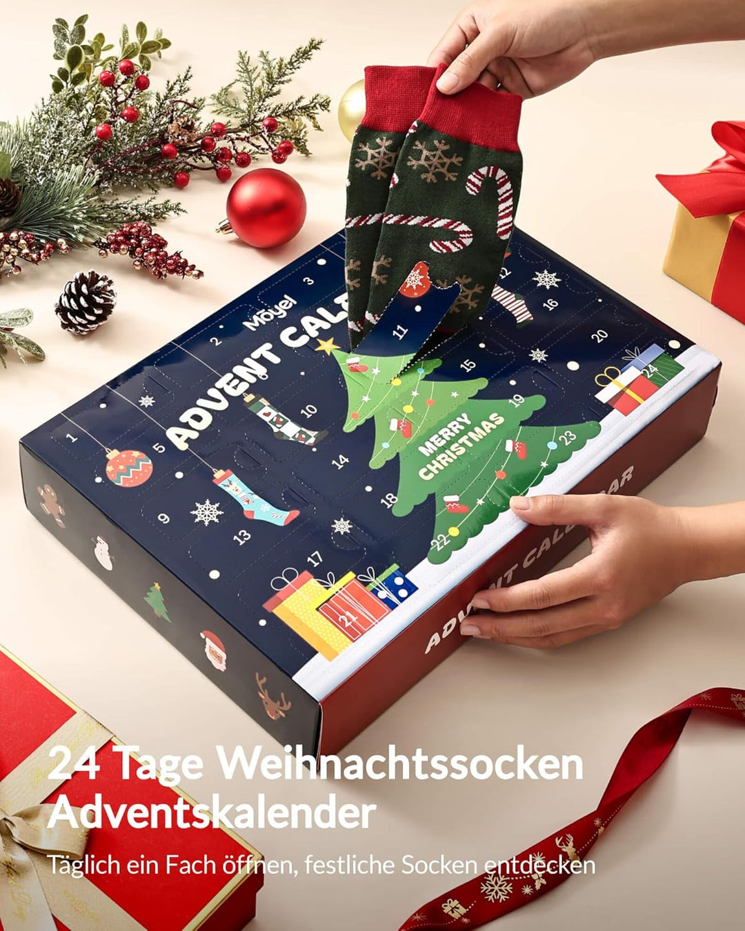 Moyel 24 Paar Adventskalender Socken Damen 39-42 Lustige Adventskalender 2025 Frauen Kreativ Advent