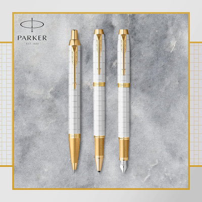 Parker IM Rollerball Tintenroller | Perlfarbene Premium-Lackierung mit goldenen Zierteilen | Feine S