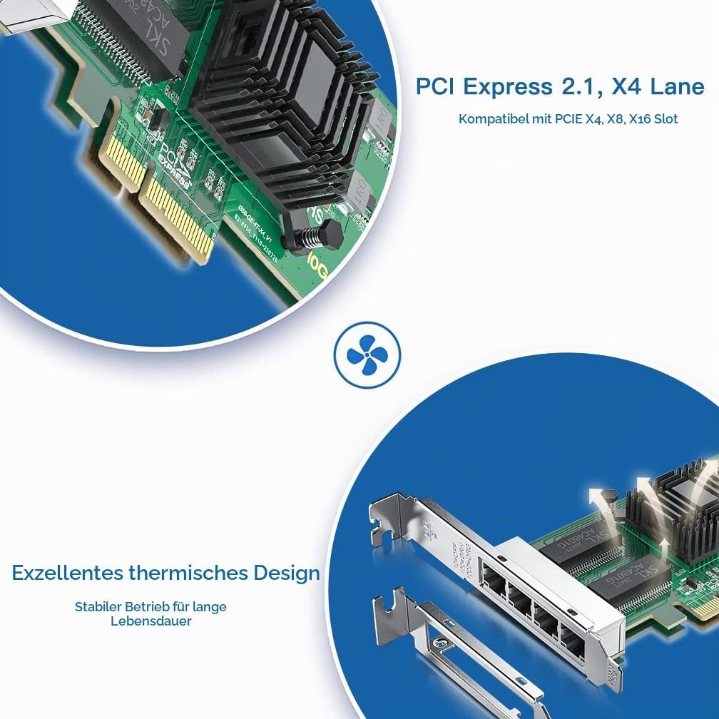 H!Fiber.com 1.25G NIC,Quad RJ45 Ports,Ethernet Netzwerk-Karte,1.25GbE CNA,SPEC Equal zu I350-T4,mit