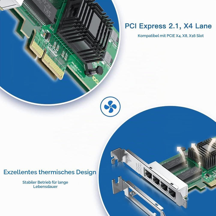 H!Fiber.com 1.25G NIC,Quad RJ45 Ports,Ethernet Netzwerk-Karte,1.25GbE CNA,SPEC Equal zu I350-T4,mit
