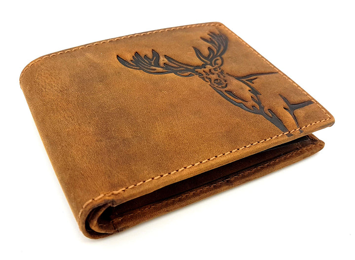 echt Büffel Voll-Leder Geldbörse für Männer, naturbelassenes Hunterleder Portemonnaie mit RFID NFC S