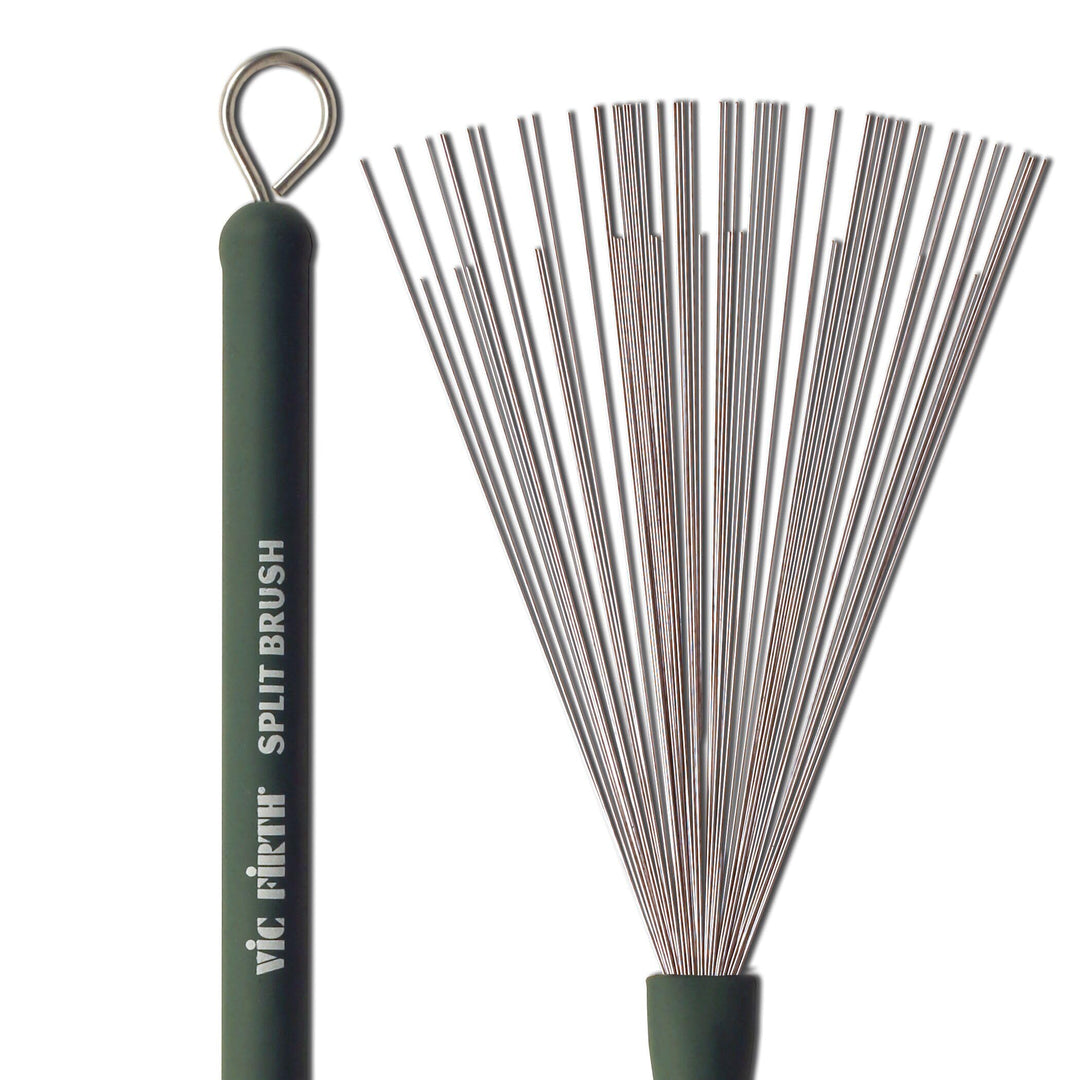 Vic Firth Wire Split Brush - Retractable - Green Handle Wire Single, Wire Single