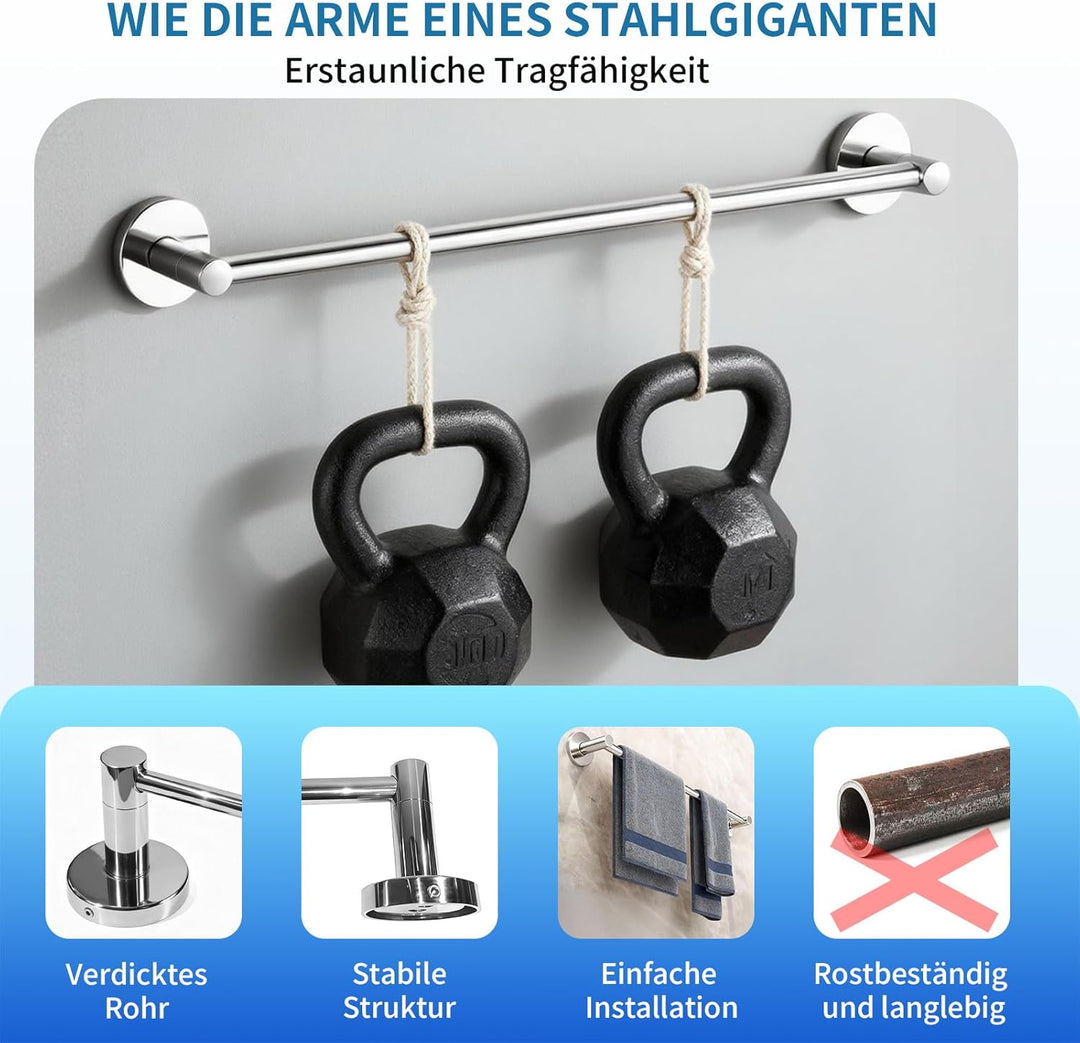 Handtuchhalter Edelstahl 60cm zur Wandmontage – Einzelne Handtuchstange mit Bohren – Rostfreier Bad