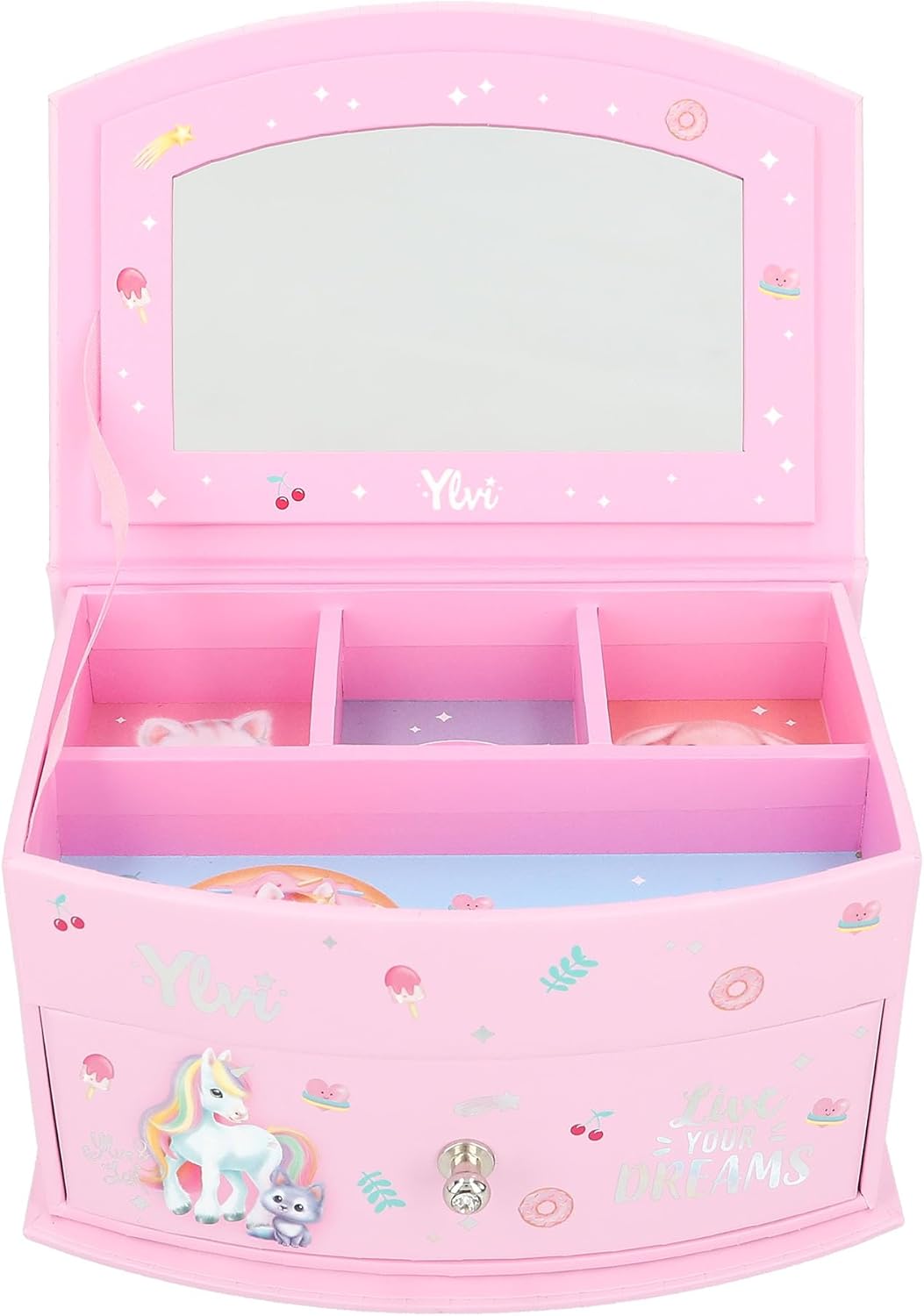 Depesche 13203 Ylvi - Kleines Schmuckkästchen in Pink, mit Einhorn Motiv und Muster, Schmuckbox mit