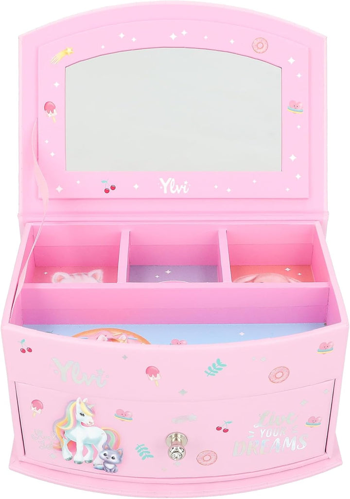 Depesche 13203 Ylvi - Kleines Schmuckkästchen in Pink, mit Einhorn Motiv und Muster, Schmuckbox mit