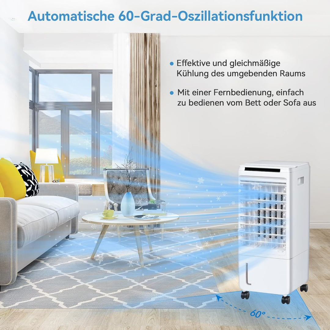 Fullwatt Mobiler Luftkühler 7 Liter Kapazität, Mobile Klimageräte mit 2 Kühlakkus, 80W, 3 in 1 Luftb
