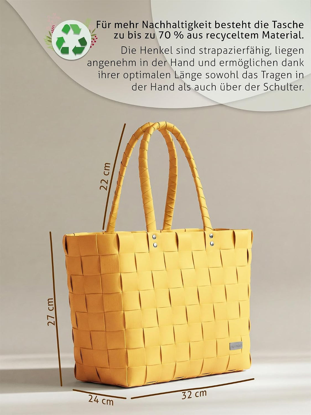 Einkaufstasche geflochten mit Henkeln - Tragetasche extra robust Farbe Gelb Gelb Einheitsgrösse, Gel