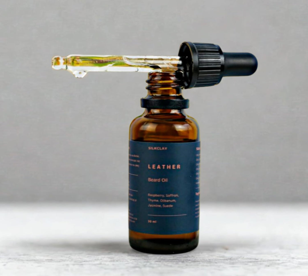 SILKCLAY Leather Bartöl und Gesichtshautöl Beard Oil aus 6 Ölen nährt und revitalisiert 30 ml Safran