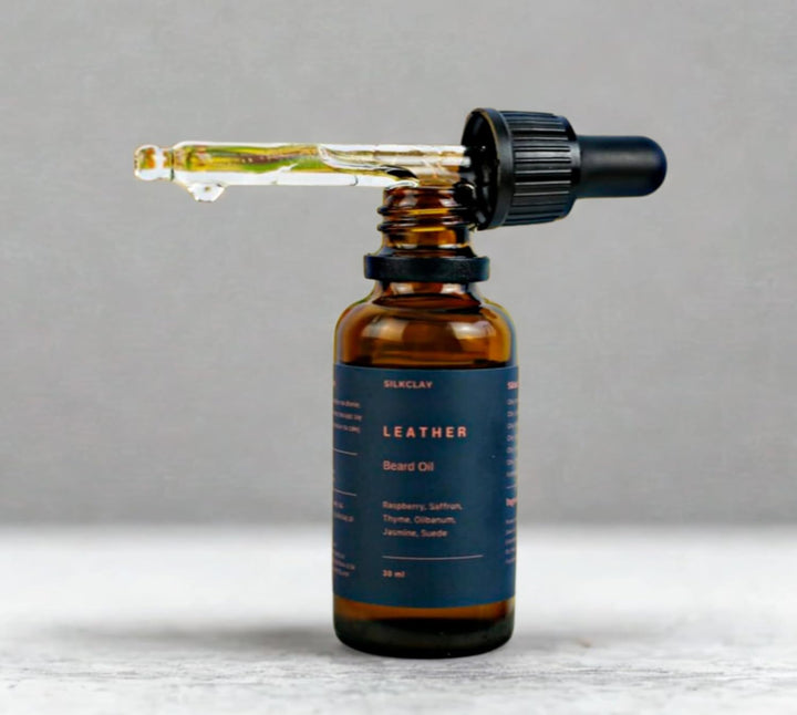 SILKCLAY Leather Bartöl und Gesichtshautöl Beard Oil aus 6 Ölen nährt und revitalisiert 30 ml Safran