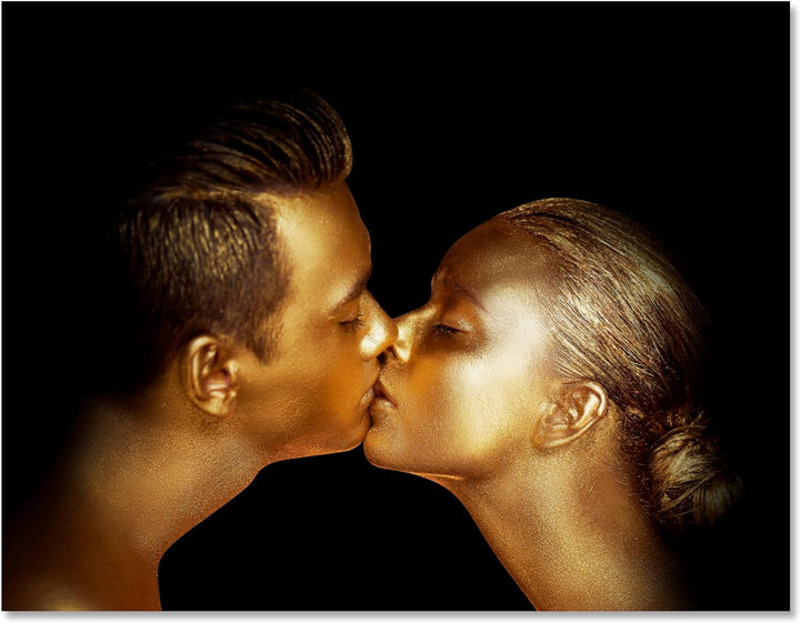 wandmotiv24 Leinwand-Bild Gold Collection, Grösse 60x45cm, Querformat, Frau & Mann in Gold-metallic,