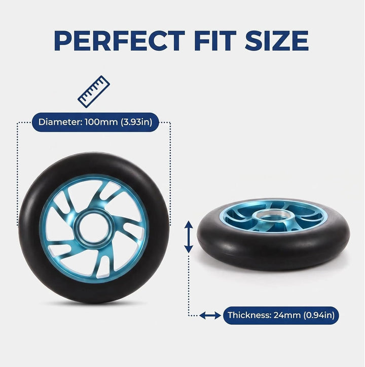 100mm Stunt Scooter Reifen 2 Stück, Scooter Reifen mit ABEC-9 Kugellager & Aluminiumkern, Ersatzräde