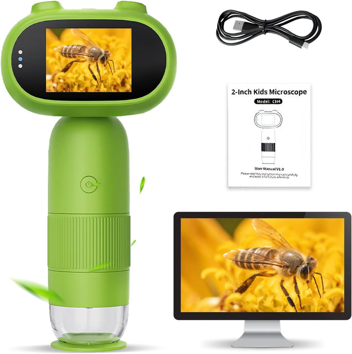 Auveach Mikroskop für Kinder 2,0" IPS-Bildschirm 1000X, Digitales Mikroskop Handheld Mikroskop Tragb