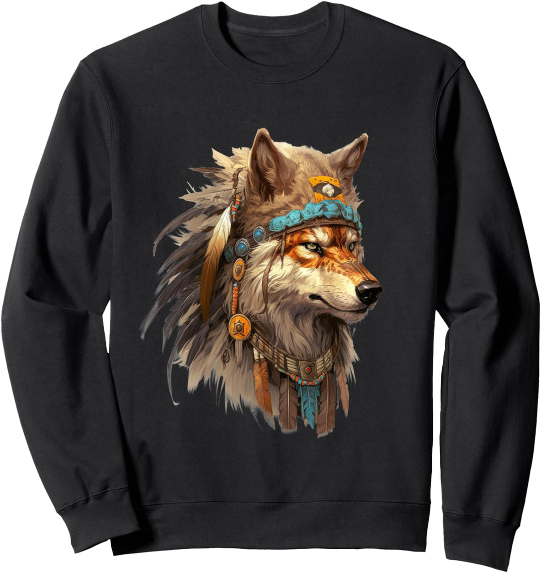 Wolf mit Esoterik indischer Schmuck Wolf Motiv Tier Wolf Sweatshirt