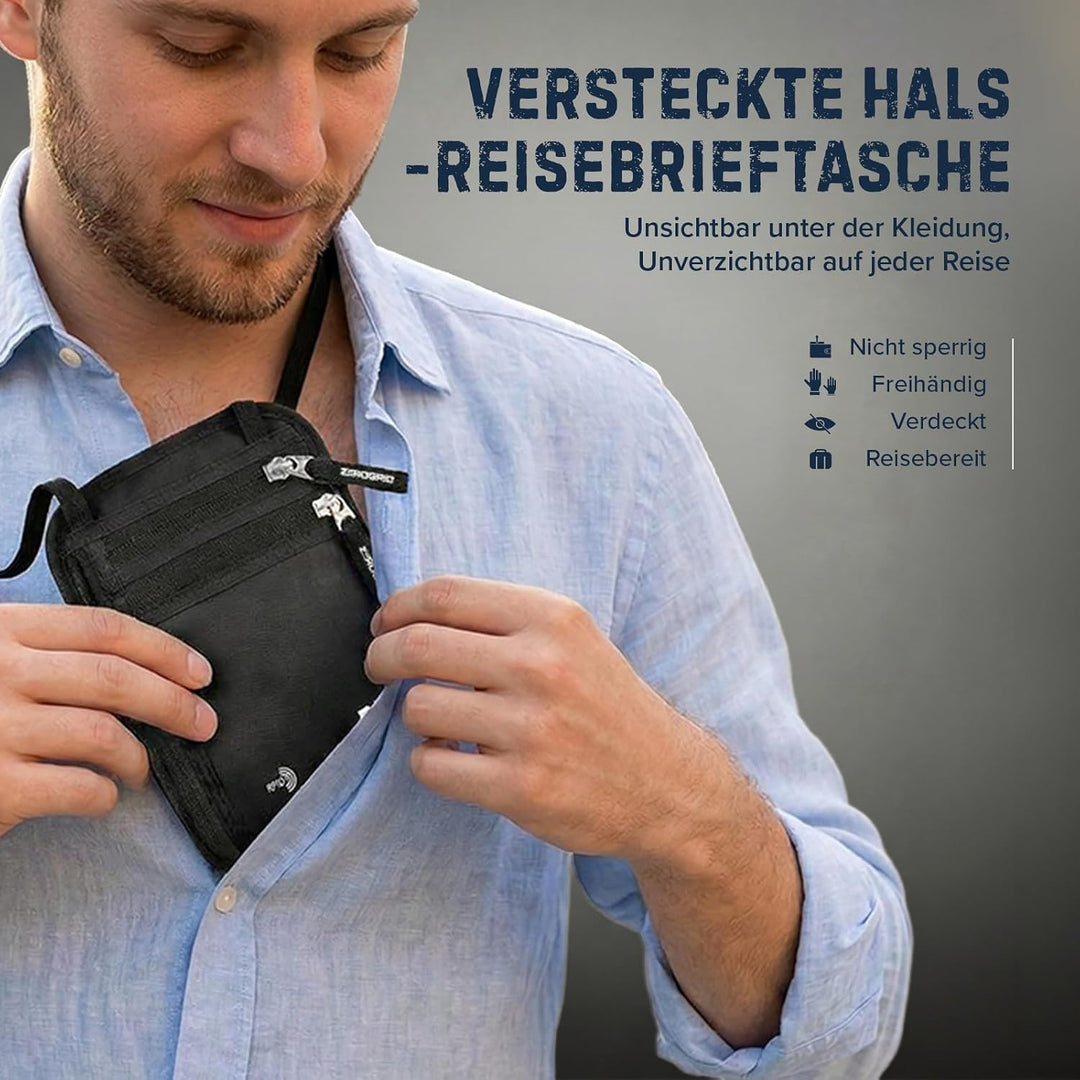 Brusttasche Brustbeutel mit RFID Blocker Reisegeldbeutel Reisedokumententasche EINWEG Einheitsgrösse