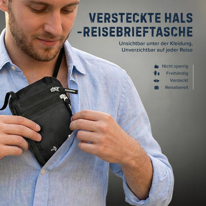 Brusttasche Brustbeutel mit RFID Blocker Reisegeldbeutel Reisedokumententasche EINWEG Einheitsgrösse