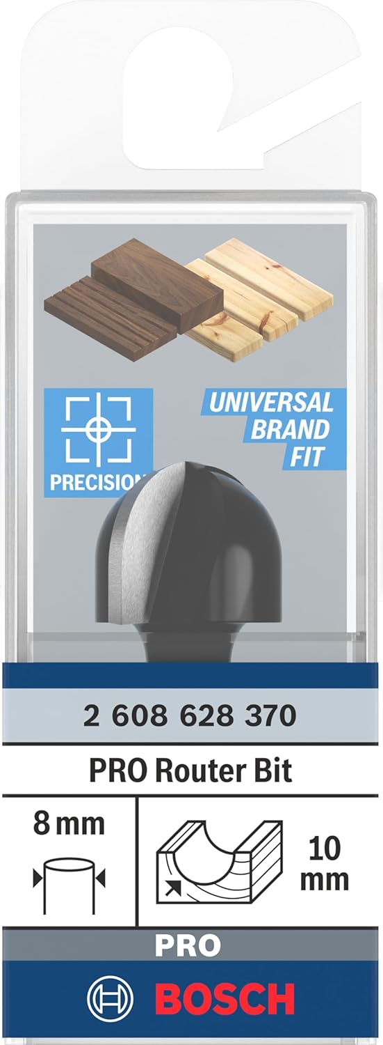 Bosch Accessories Professional Zubehör 2608628370 Hohlkehlfräser 8 mm, R1 10 mm, D 20 mm, L 12,7 mm,
