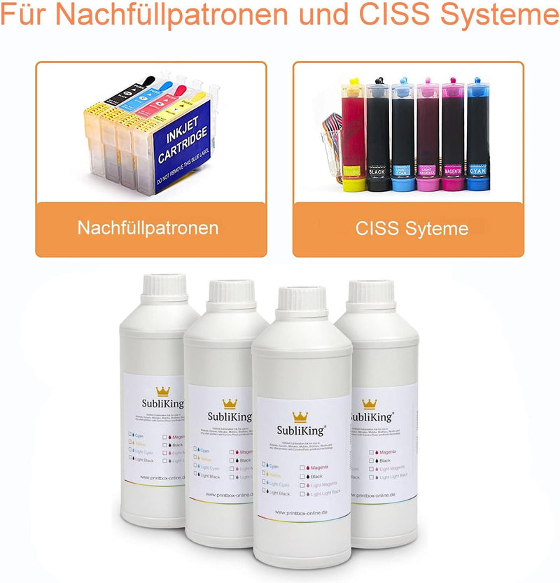 4X 250ml SubliKing® Sublimationstinte (CMYK-Set) für