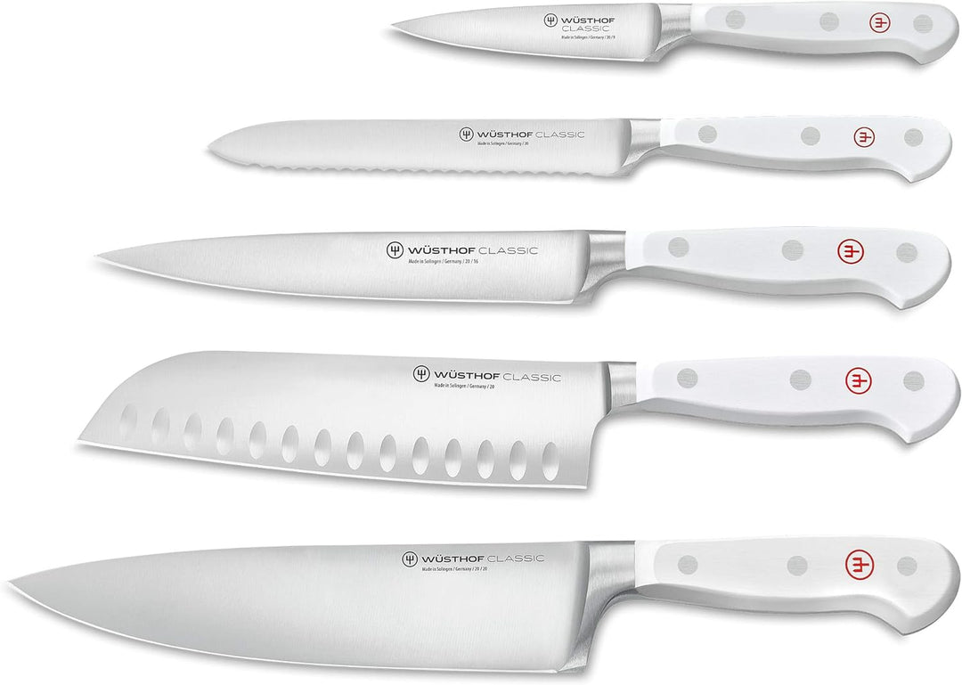 WÜSTHOF Classic White Messerblock mit 5 Artikeln 5-teilig, inkl. Santoku, 5-teilig, inkl. Santoku