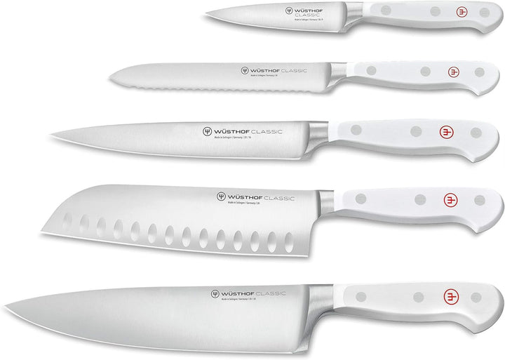 WÜSTHOF Classic White Messerblock mit 5 Artikeln 5-teilig, inkl. Santoku, 5-teilig, inkl. Santoku