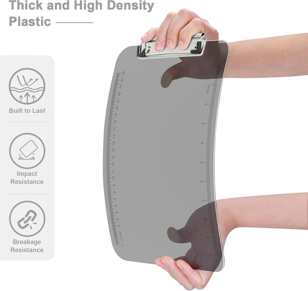 Piasoenc 6 Pack Plastic Clipboards,Translucent Clip Board with Low Profile, Purple Clipboard with Ru