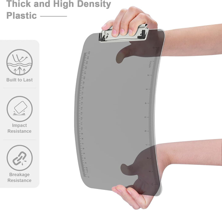 Piasoenc 6 Pack Plastic Clipboards,Translucent Clip Board with Low Profile, Purple Clipboard with Ru