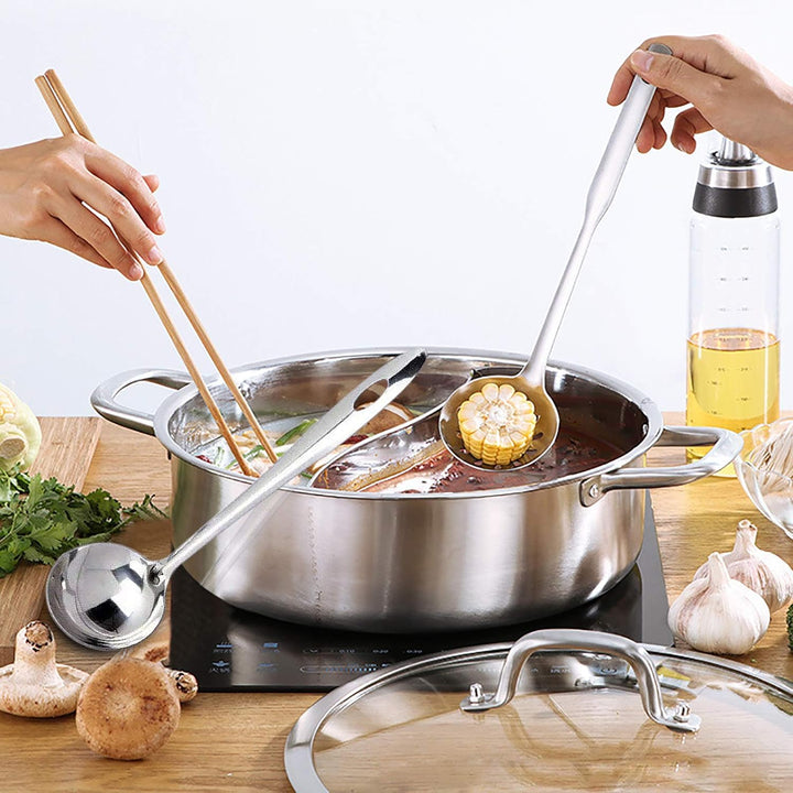 Kochtopf aus Edelstahl,Edelstahl Dual Side Hot Cookware Soup Induction Suppentopf Shabu Pot für Gas