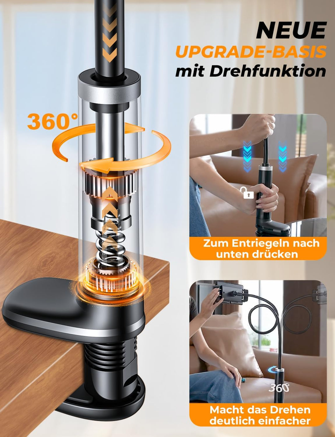 Schwanenhals Tablet & Kindle halterung Bett: 360° Sockel mit Flexibler Lang Arm Ständer eReader Hand