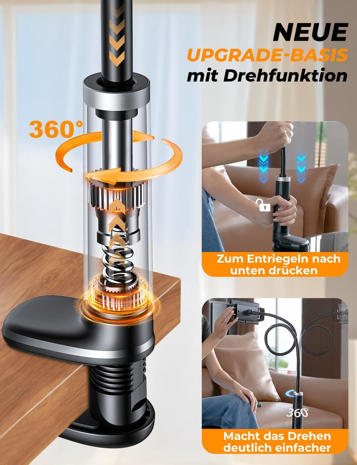 Schwanenhals Tablet & Kindle halterung Bett: 360° Sockel mit Flexibler Lang Arm Ständer eReader Hand