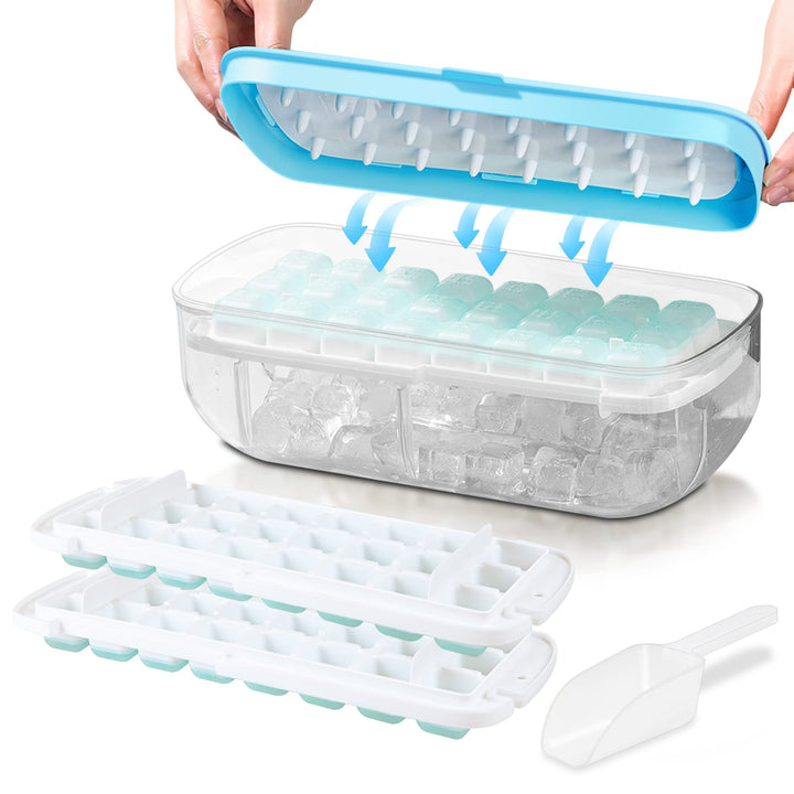 Eiswürfelbehälter mit Deckel, Lebensmittelechte Silikon Eiswürfelform, alle Eiswürfel in einer Sekun