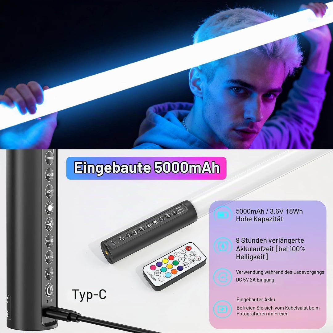 2 Stück 90cm LED Videolicht Mood1 Pro mit Stativ, LED Handheld Fotografie Lichtdimmbar und Musikmodu
