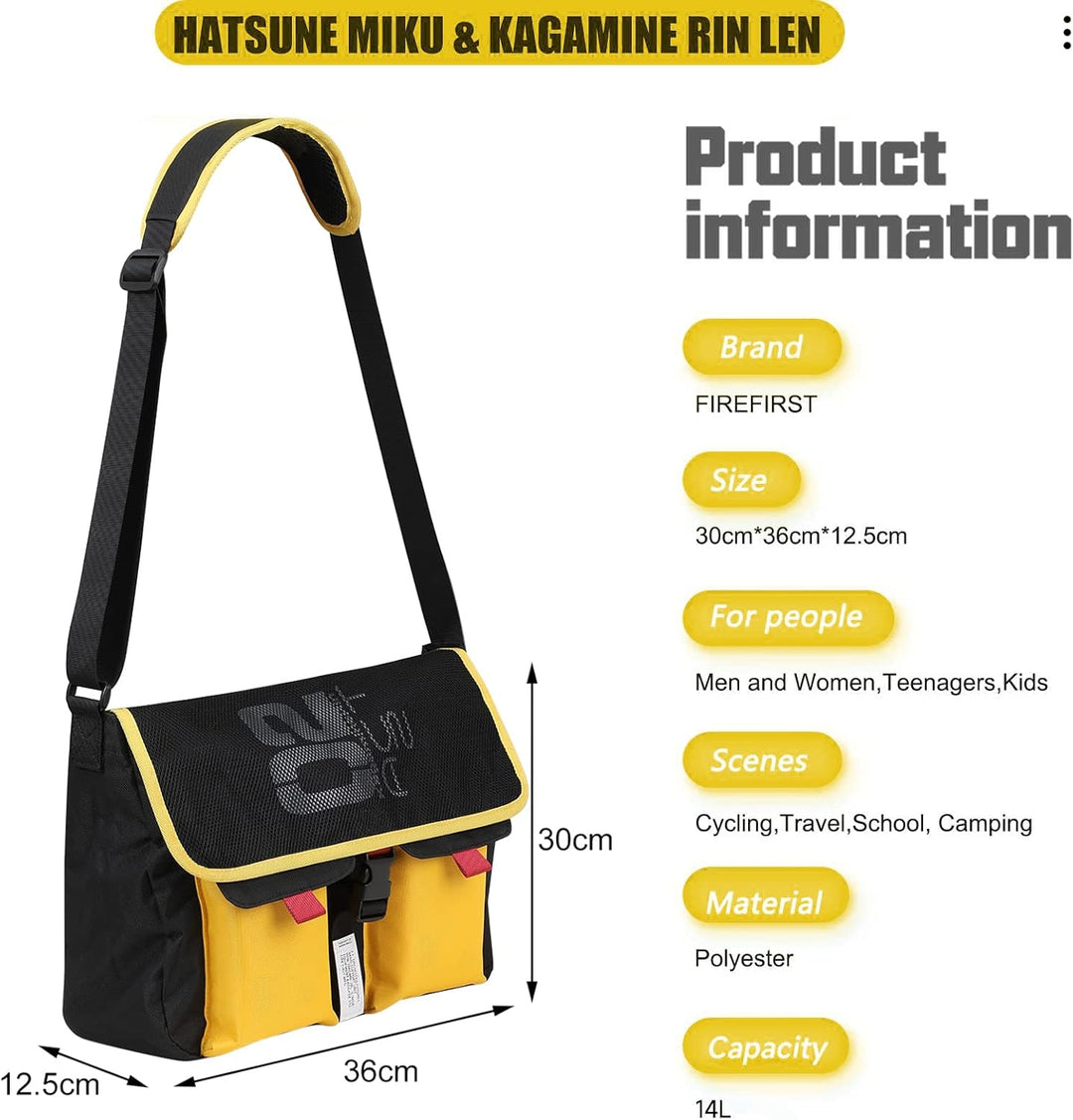 FIREFIRST x Hatsune Miku & Kagamine Rin/Len Schule Schultertaschen .Gelb W36×H30×D12.5（cm）, .Gelb W3
