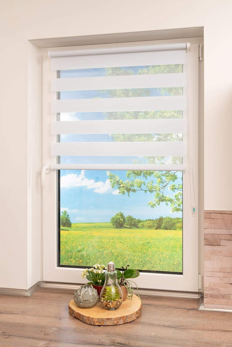 K-home 517667-6 Klemmfix Doppelrollo Madrid ohne Bohren Weiss 90 x 150 cm (B x L), Weiss 90 x 150 cm