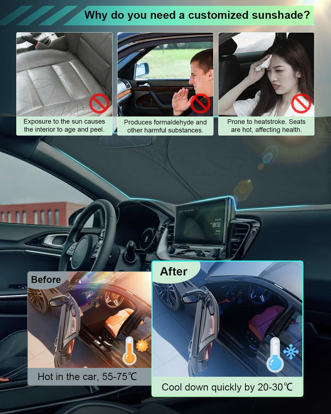 GAFAT Kompatibel mit Kia Ceed Proceed XCeed SW GT 2018-2023 2024 Sonnenschutz Frontscheibe Innen, Wi