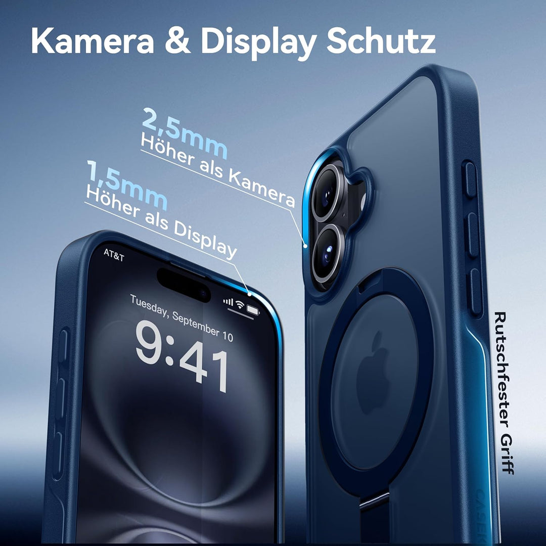 CASEKOO MagicStand für iPhone 16 Hülle mit MagSafe [Unsichtbarer Ständer] [MIL-STD-810H Militärstand