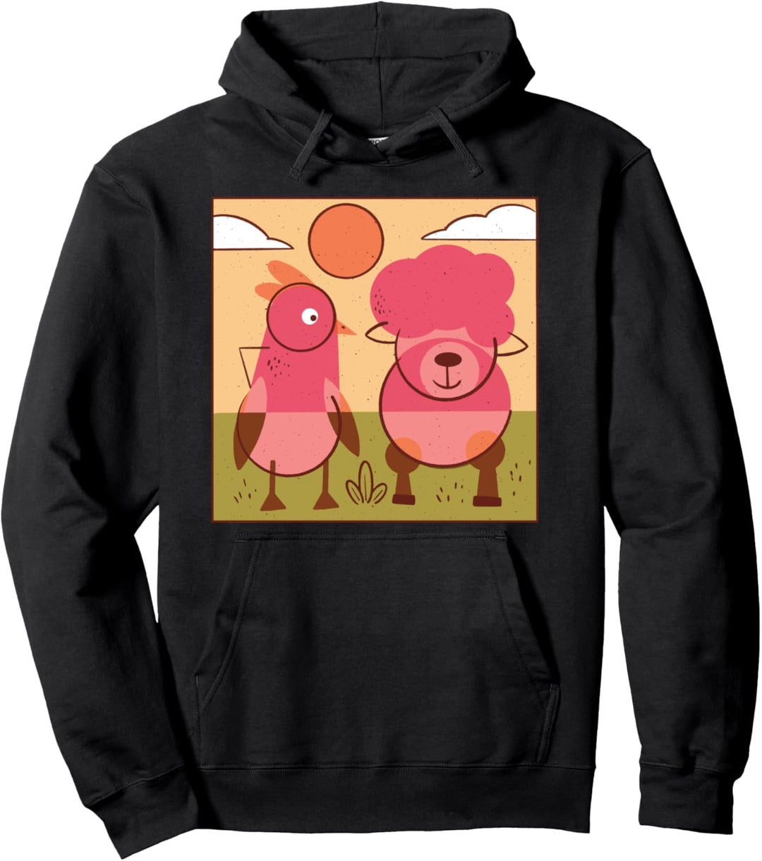 Bauernhoftier-Design für Kinder mit einem Huhn und einem Lamm. Pullover Hoodie
