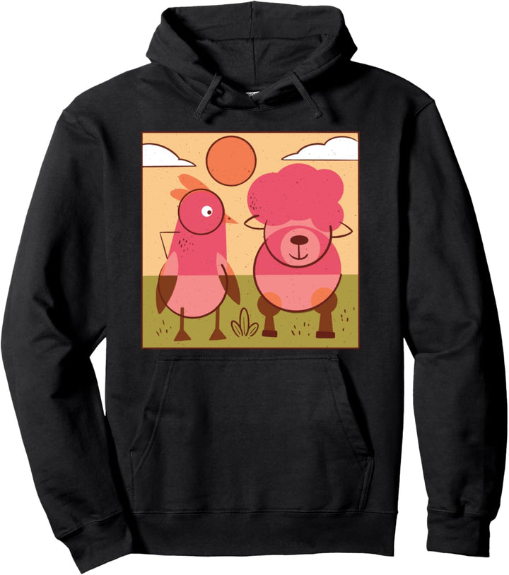 Bauernhoftier-Design für Kinder mit einem Huhn und einem Lamm. Pullover Hoodie