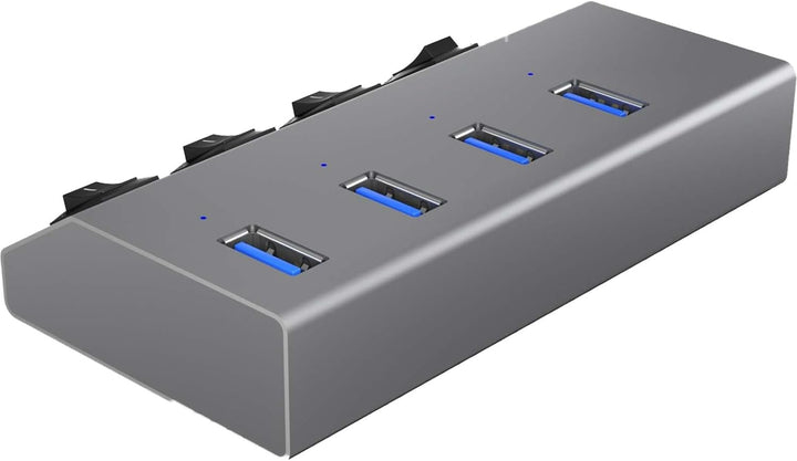 ICY BOX IB-Hub1405 4-fach USB 3.0 Hub und Ladegerät, An-/Ausschalter für jeden Port, Netzteil (5V/4A