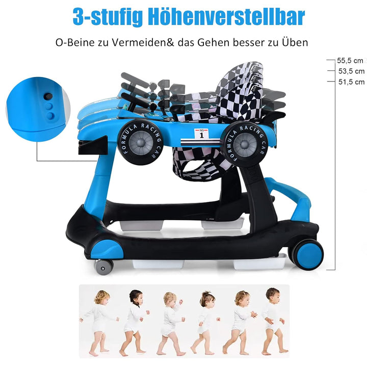 DREAMADE Lauflernhilfe, 4 in 1 Autoförmiger Lauflernwagen mit einstellbarer Geschwindigkeit, Musik &