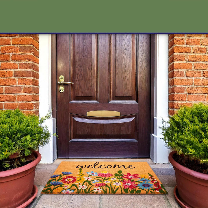 BRUBAKER Fussmatte für Aussen und Innen - Welcome Blumenwiese - 45 x 75 cm Blumen Schmutzfangmatte a
