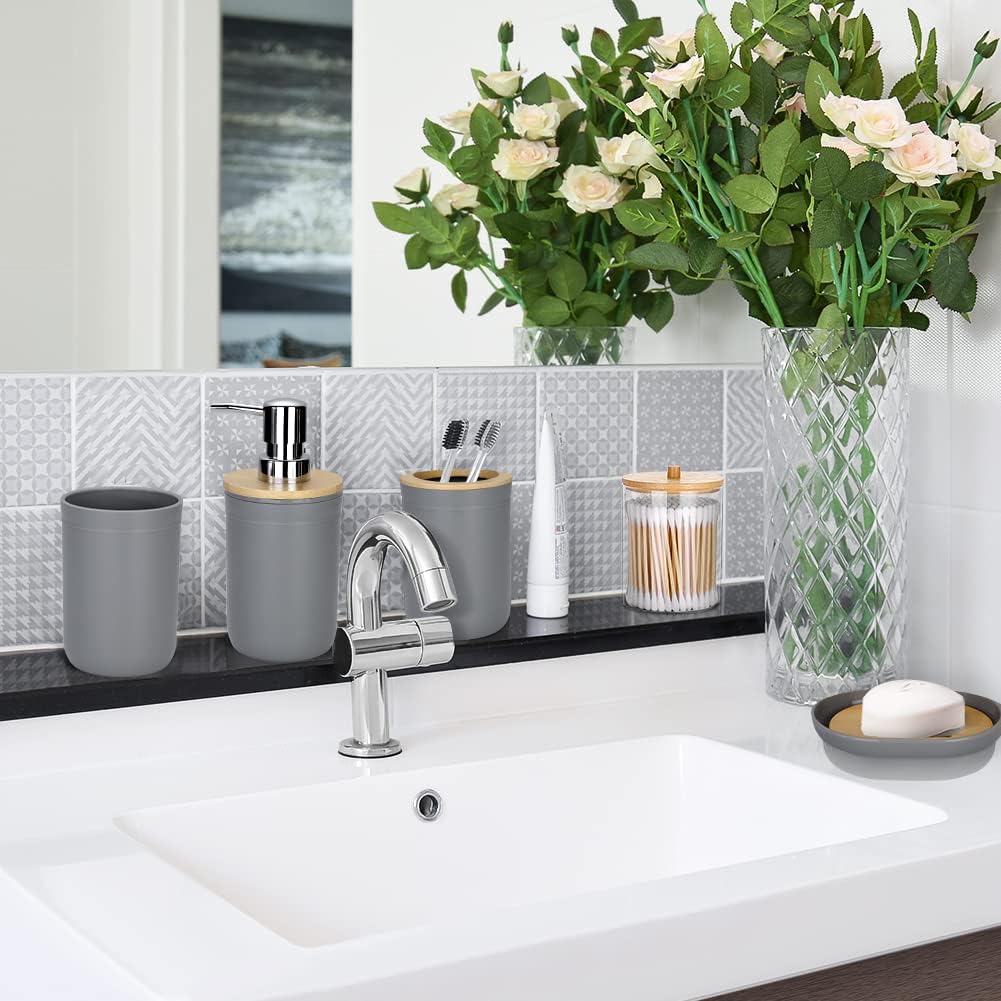 JOTOM 7 Stück Bambus Badezimmer Zubehör Badezimmer Zubehör Set Luxus Modern Bad Set Zahnbürstenhalte