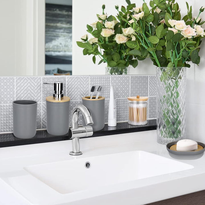 JOTOM 7 Stück Bambus Badezimmer Zubehör Badezimmer Zubehör Set Luxus Modern Bad Set Zahnbürstenhalte