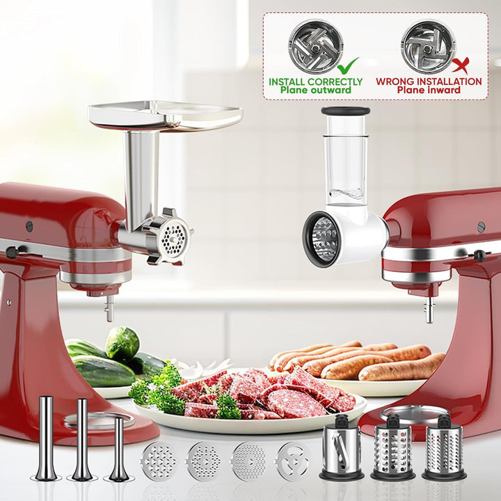 COFUN Fleischwolf Aufsatz für Kitchenaid Zubehör, Metall Fleischwolf Satz mit 4 Mahlscheibe 3 Wurstf